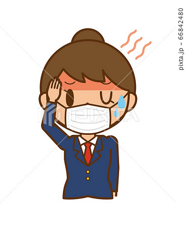 学生　生徒　女子　女の子　女性　マスク　風邪　発熱　高熱 66842480
