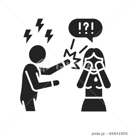 Violence in family black glyph icon. Men bullying women. Sign for web page, mobile app, button, logo. Violence in family black glyph icon. Men bullying women. Sign for web page, mobile app, button, logo. 66842800