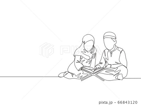 One continuous line drawing of muslim and muslimah One continuous line drawing of muslim and muslimah 66843120