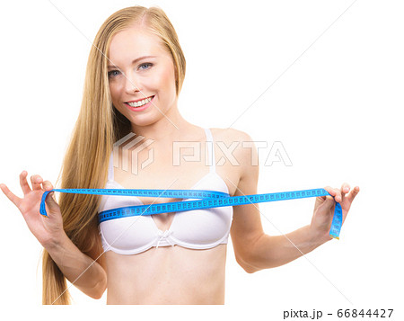 Woman with Big Breasts Measuring Her Bust Stock Photo - Image of boobs,  great: 48137144
