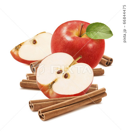 Red apples and cinnamon sticks isolated on white background 66844475