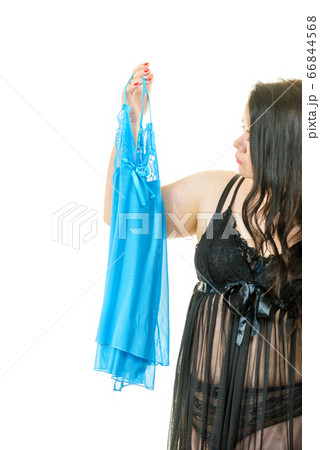Plus size woman fitting satin nightwear Plus size woman fitting satin nightwear 66844568