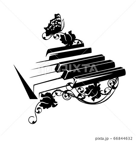piano keys with rose flowers and butterfly black and white vector outline 66844632