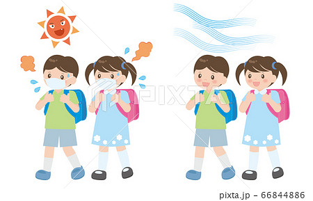 マスク有 マスク無 登校する子供達のイラスト素材 マスク有 マスク無 登校する子供達のイラスト素材