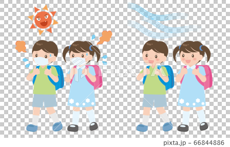 マスク有・マスク無　登校する子供達 66844886