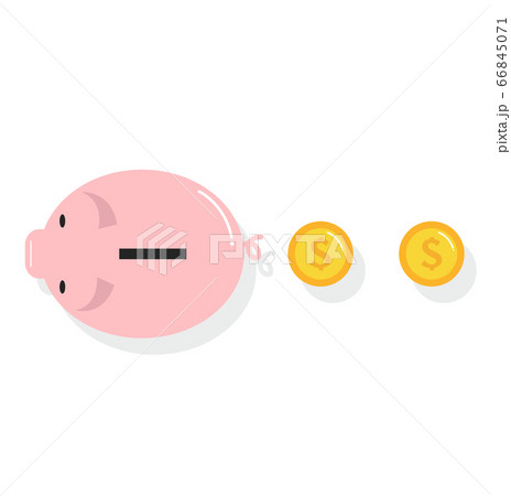 Top view Cute piggy bank with coins Top view Cute piggy bank with coins 66845071
