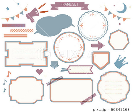 タグ フレーム 枠 付箋 リボン ふきだし 見出し 旗 メガホン 王冠のイラスト素材