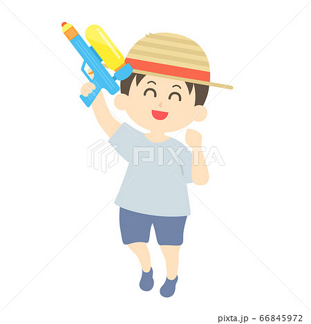 水鉄砲で遊ぶ少年のイラストのイラスト素材
