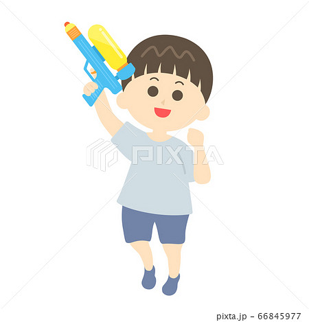 水鉄砲で遊ぶ少年のイラストのイラスト素材
