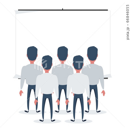A Group Of People Looking At An Empty Ad Board のイラスト素材