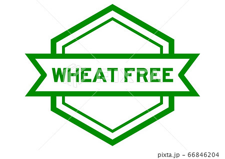 Hexagon vintage label banner in green color with word wheat free on white background 66846204