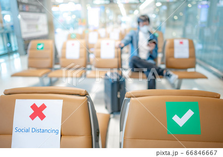Social distancing. Symbol on seat in airport 66846667