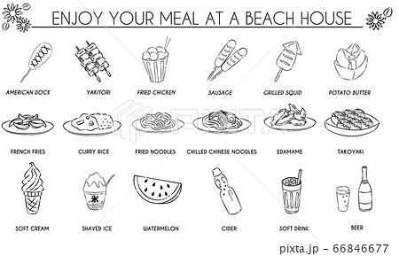 海の家の食べ物線画セットのイラスト素材
