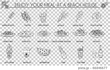 海の家の食べ物線画セット 海の家の食べ物線画セット 66846677