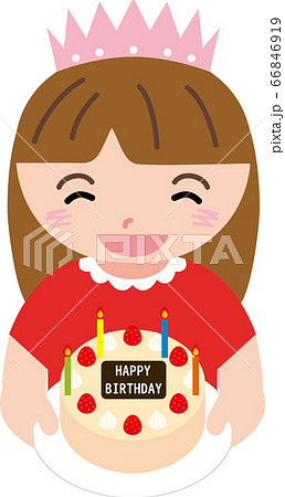 誕生日ケーキを持つ笑顔の女の子のイラスト素材