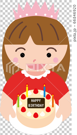 誕生日ケーキを持つ笑顔の女の子のイラスト素材