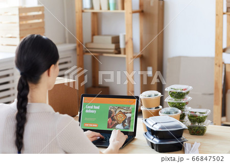 Woman ordering food online 66847502