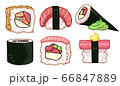 Collection, set of sushi illustrations. Cartoony tasty food 66847889