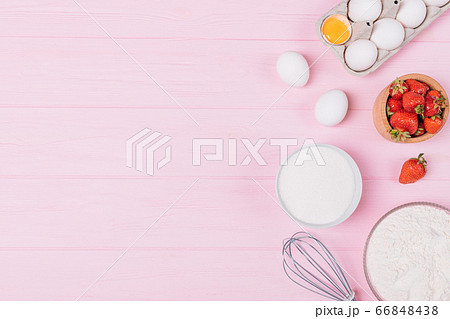 Homemade pastry ingredients, fresh strawberries Homemade pastry ingredients, fresh strawberries 66848438
