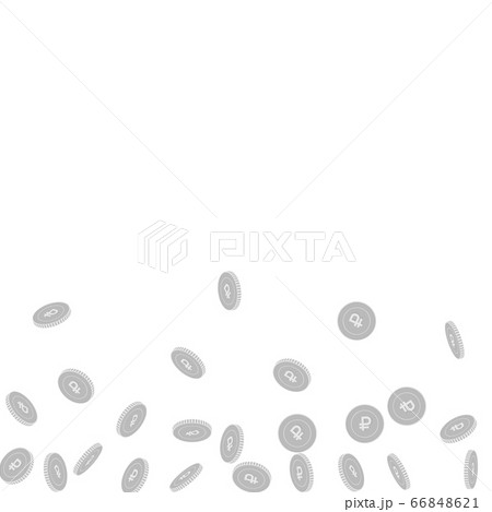 Russian ruble coins falling. Scattered black and w 66848621