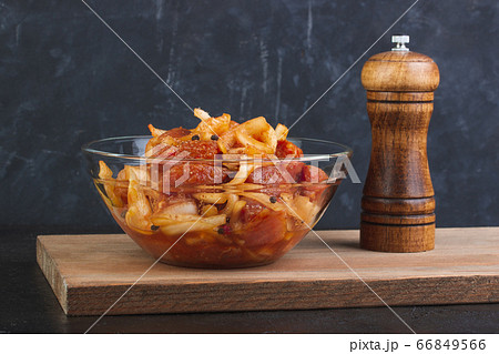 Marinated pork with saffron, pepper and soy sauce Marinated pork with saffron, pepper and soy sauce 66849566