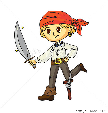 Little boy pirate with sward in hand on white Little boy pirate with sward in hand on white 66849613