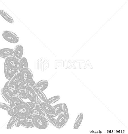 Russian ruble coins falling. Scattered black and w Russian ruble coins falling. Scattered black and w 66849616