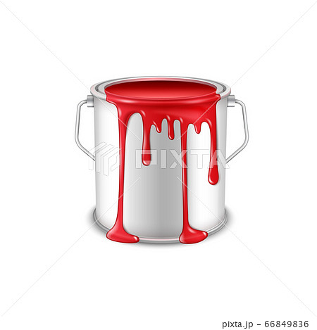 Open tin can with spilled red paint. 66849836
