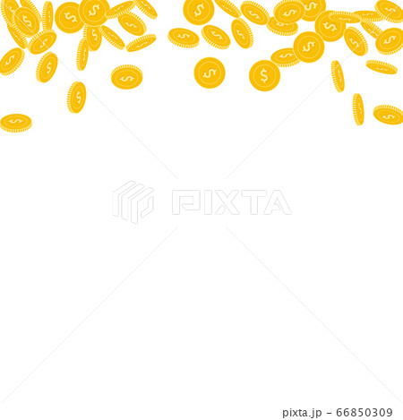 American dollar coins falling. Scattered small USD 66850309