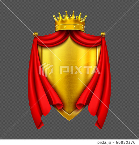 Coat of arms with golden monarch crown and shield Coat of arms with golden monarch crown and shield 66850376