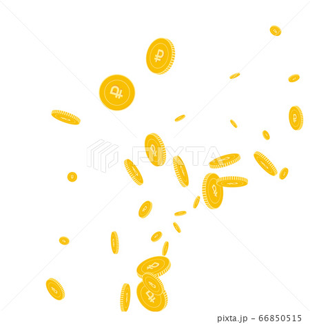 Russian ruble coins falling. Scattered disorderly  66850515