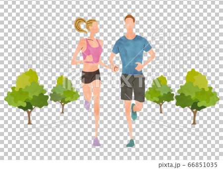 イラスト素材：街をランニングする男女 66851035