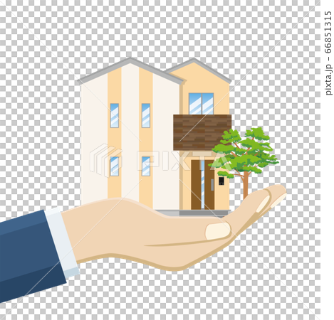 手のひらで包んだ住宅家のイラスト 新生活不動産売買賃貸資産形成のイメージイラストのイラスト素材