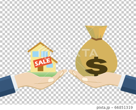 手のひらで包んだ住宅家とドルマークの袋のイラスト｜新生活不動産売買賃貸資産形成のイメージイラスト 66851319