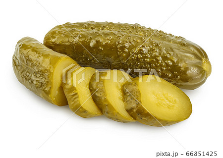 Marinated pickled cucumber isolated on white background with clipping path and full depth of field Marinated pickled cucumber isolated on white background with clipping path and full depth of field 66851425