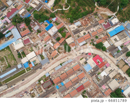 Aerial view top view of small village with little courtyard and farm style house, Huaibei, China 66851789