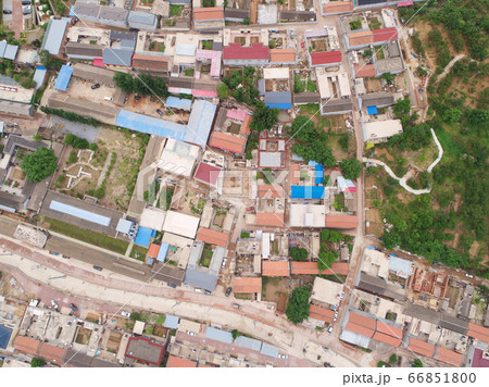 Aerial view top view of small village with little courtyard and farm style house, Huaibei, China Aerial view top view of small village with little courtyard and farm style house, Huaibei, China 66851800