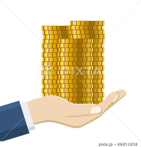 手のひら掌の上に積み重なった金貨のイラスト 投資資産運用金融のイメージイラストのイラスト素材
