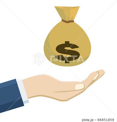 手のひら掌の上に浮かぶドル袋ドルマークのイラスト 投資資産運用金融のイメージイラストのイラスト素材