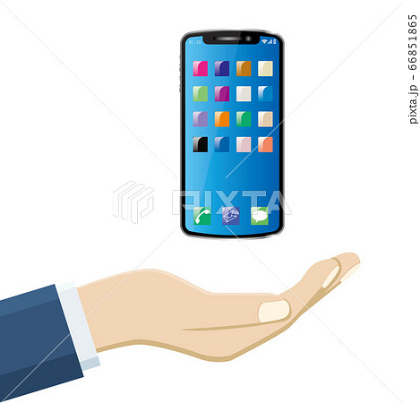 手のひら掌の上に浮かぶスマートフォンのイラスト 情報運用リテラシーitのイメージイラストのイラスト素材