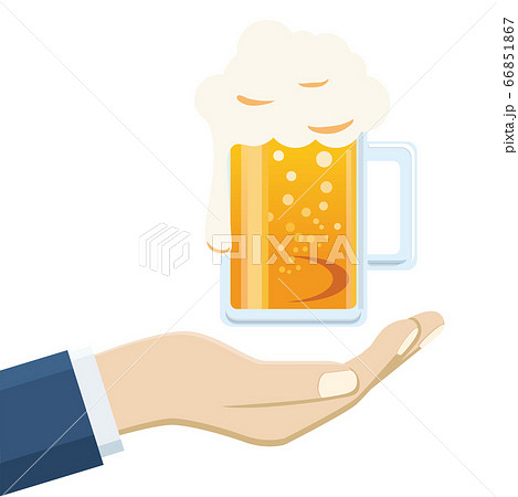 手のひら掌の上に浮かぶビールのイラスト 軽いアルコール健康休肝日イメージイラストのイラスト素材