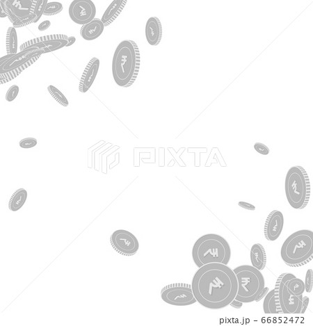Indian rupee coins falling. Scattered black and wh 66852472