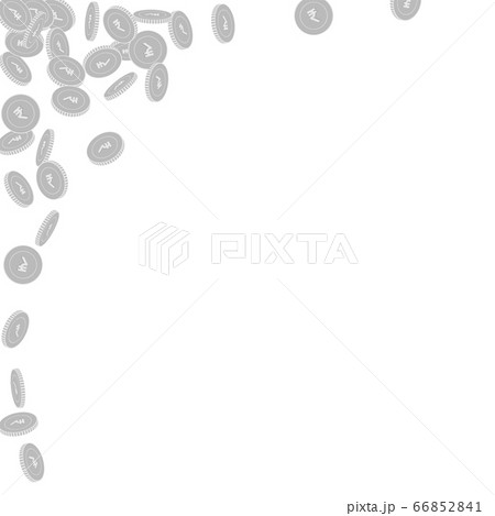 Indian rupee coins falling. Scattered black and wh 66852841