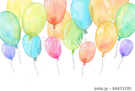 Watercolor banner with helium balloons on white background. Watercolor flying balloons illustration set. Watercolor banner with helium balloons on white background. Watercolor flying balloons illustration set. 66853285