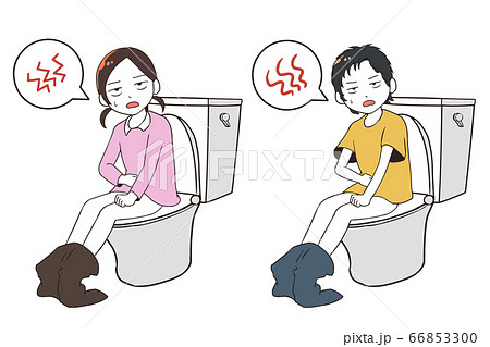トイレでゲッソリする子供(吹き出し付き) 66853300