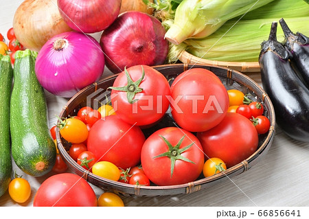 注意）野菜や背景に小ゴミが残ります。夏野菜いっぱいイメージ。野菜集合写真、食材イメージ、生鮮新鮮野菜 66856641