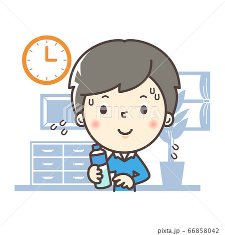 部屋で水分補給をする男性のイラスト 66858042