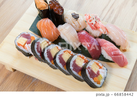 Japanese food variety set on wooden table 66858442