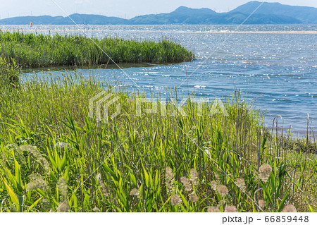 爽やかな中海　飯梨川河口の風景　清潔感のある癒やし写真 66859448