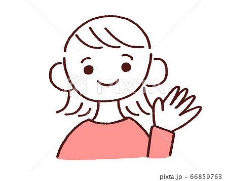 笑顔で手を振る若い女性のイラスト素材